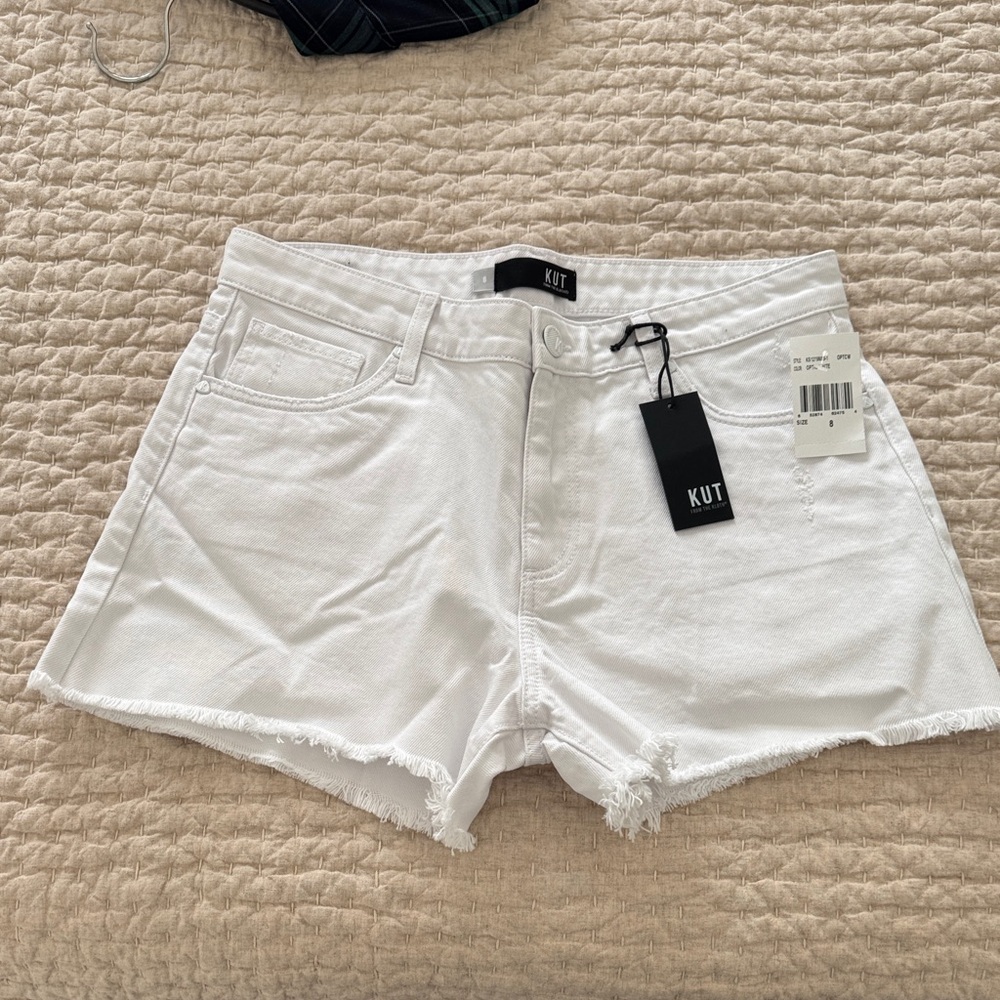 Kut from the Kloth Women's Frayed Hem White Jean Shorts